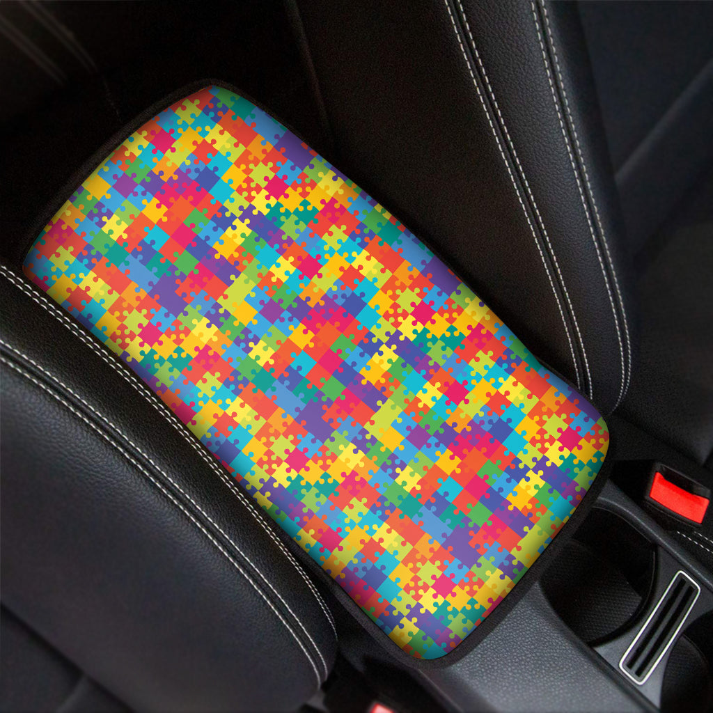 Colorful Autism Awareness Jigsaw Print Car Center Console Cover