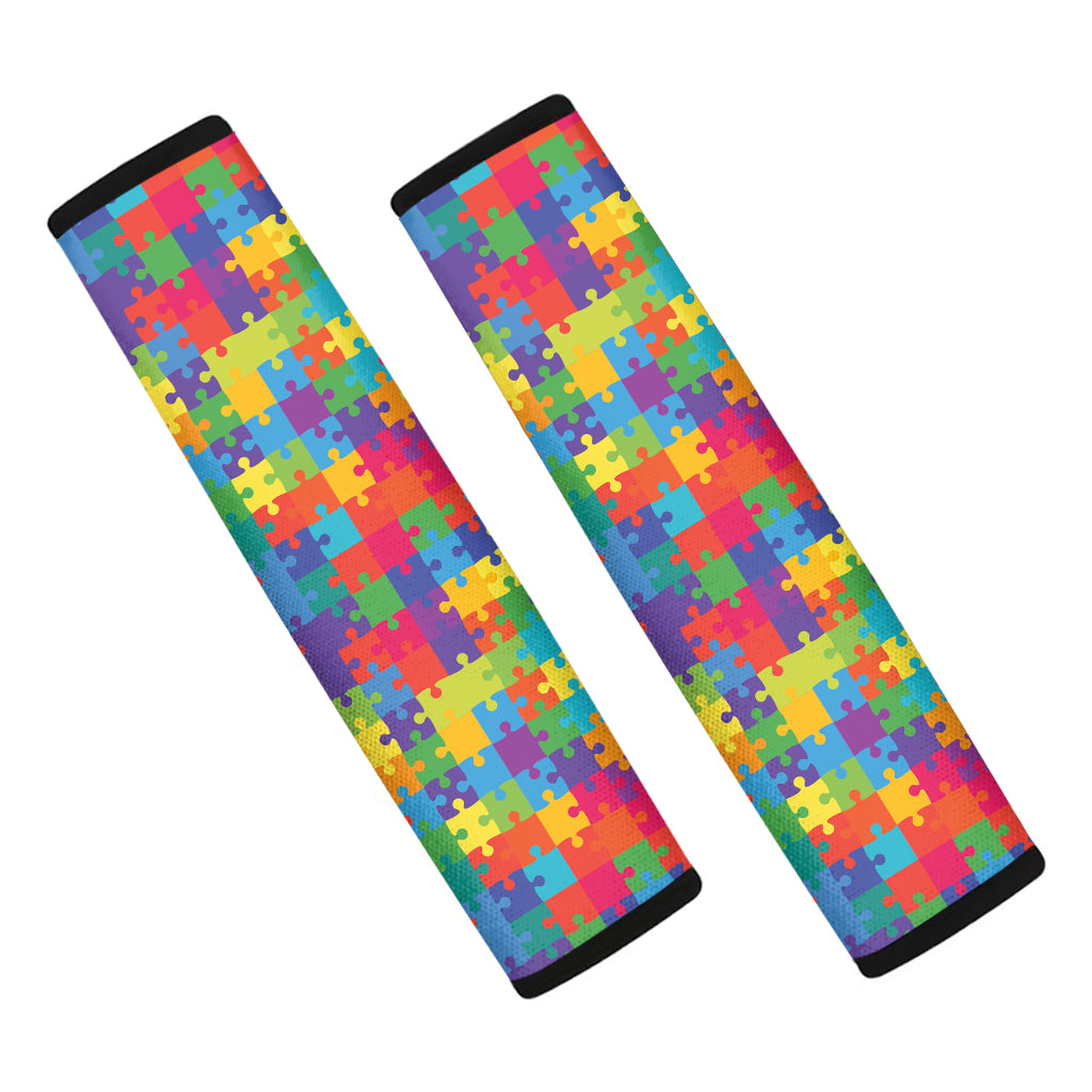 Colorful Autism Awareness Jigsaw Print Car Seat Belt Covers