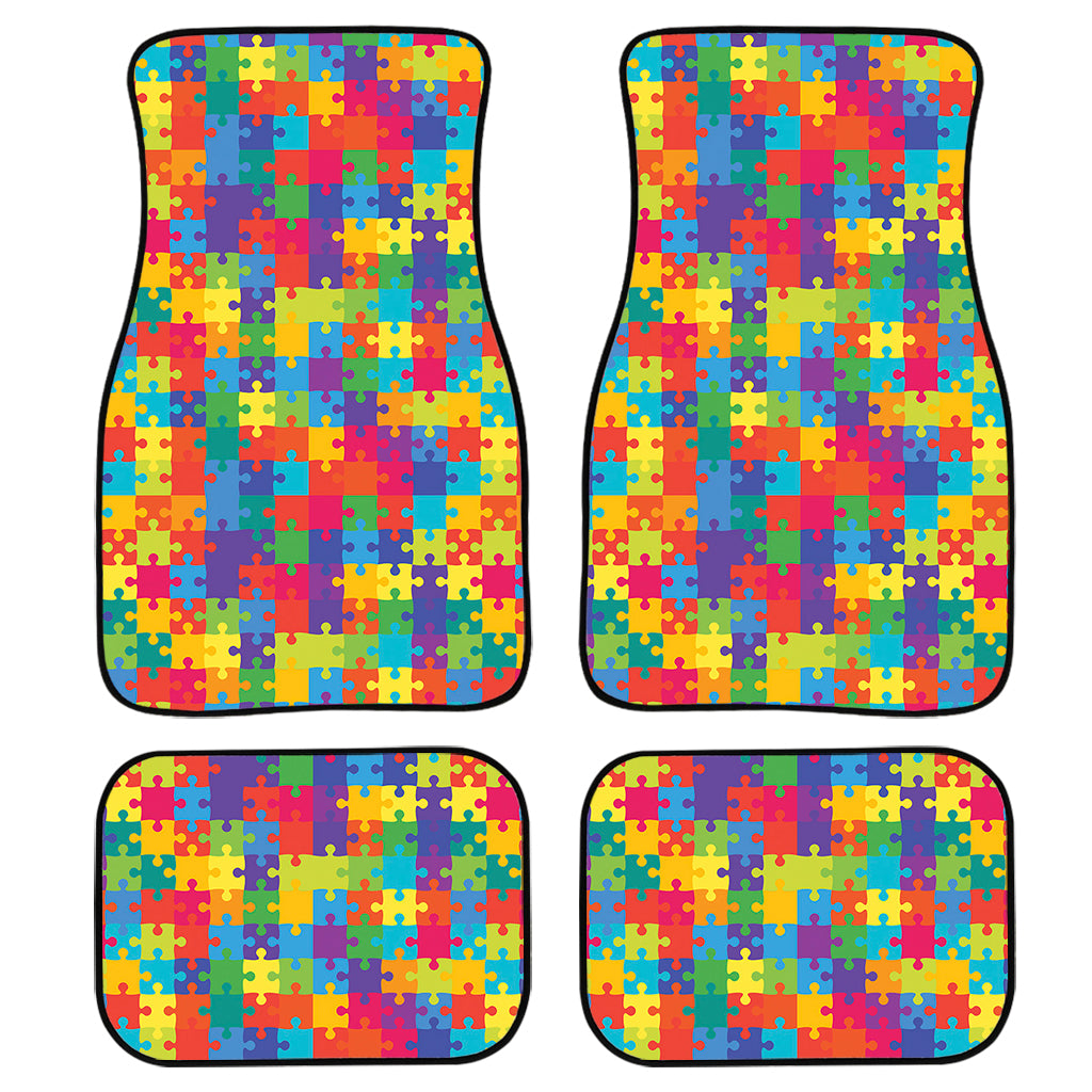 Colorful Autism Awareness Jigsaw Print Front and Back Car Floor Mats