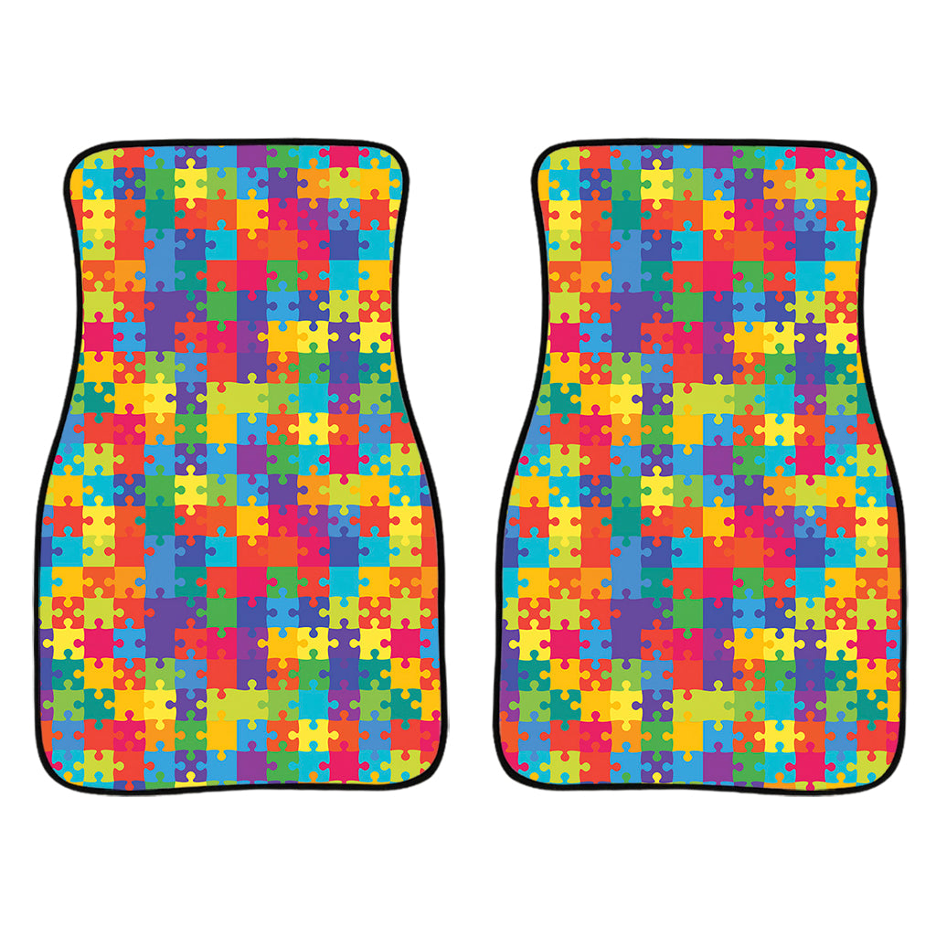 Colorful Autism Awareness Jigsaw Print Front Car Floor Mats