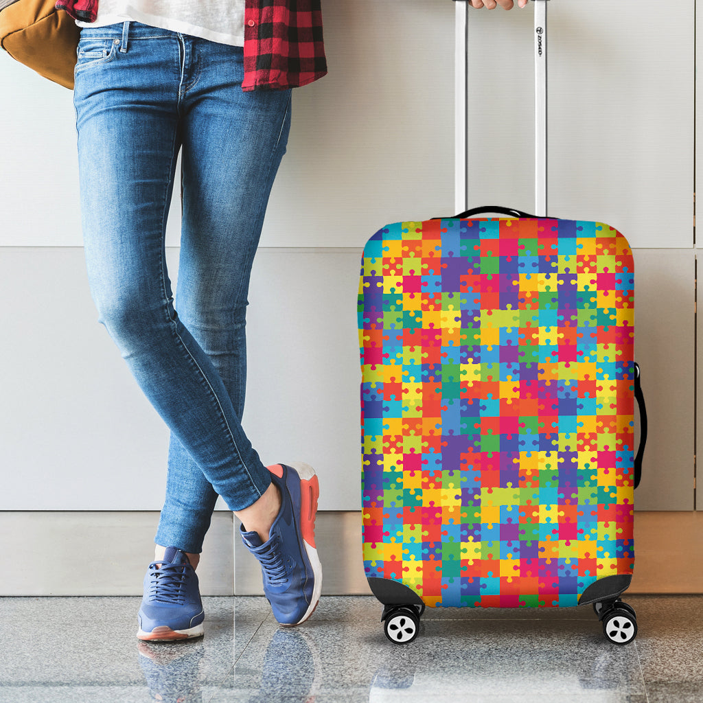 Colorful Autism Awareness Jigsaw Print Luggage Cover