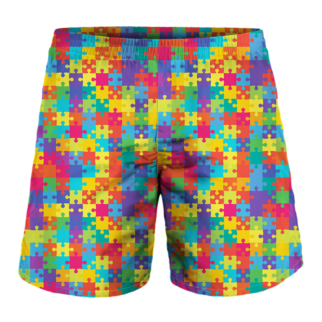 Colorful Autism Awareness Jigsaw Print Men's Shorts