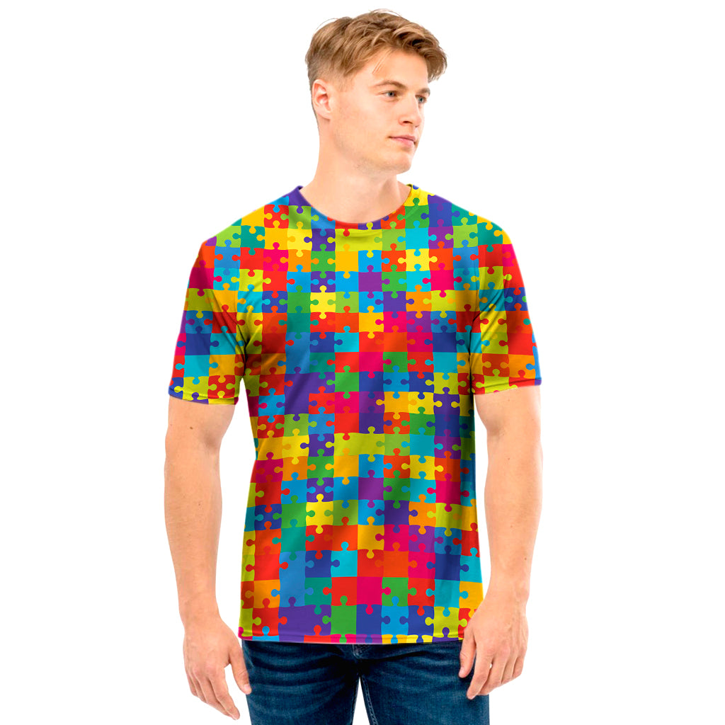 Colorful Autism Awareness Jigsaw Print Men's T-Shirt