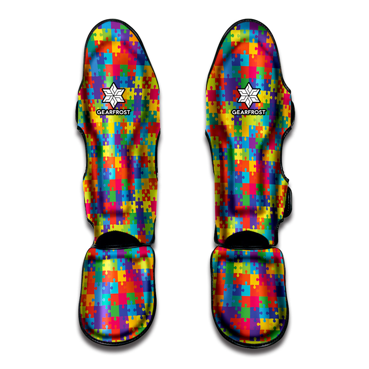 Colorful Autism Awareness Jigsaw Print Muay Thai Shin Guards