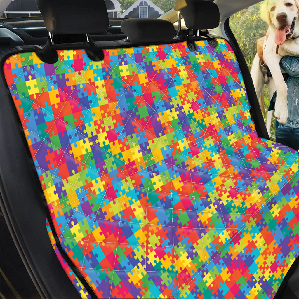 Colorful Autism Awareness Jigsaw Print Pet Car Back Seat Cover