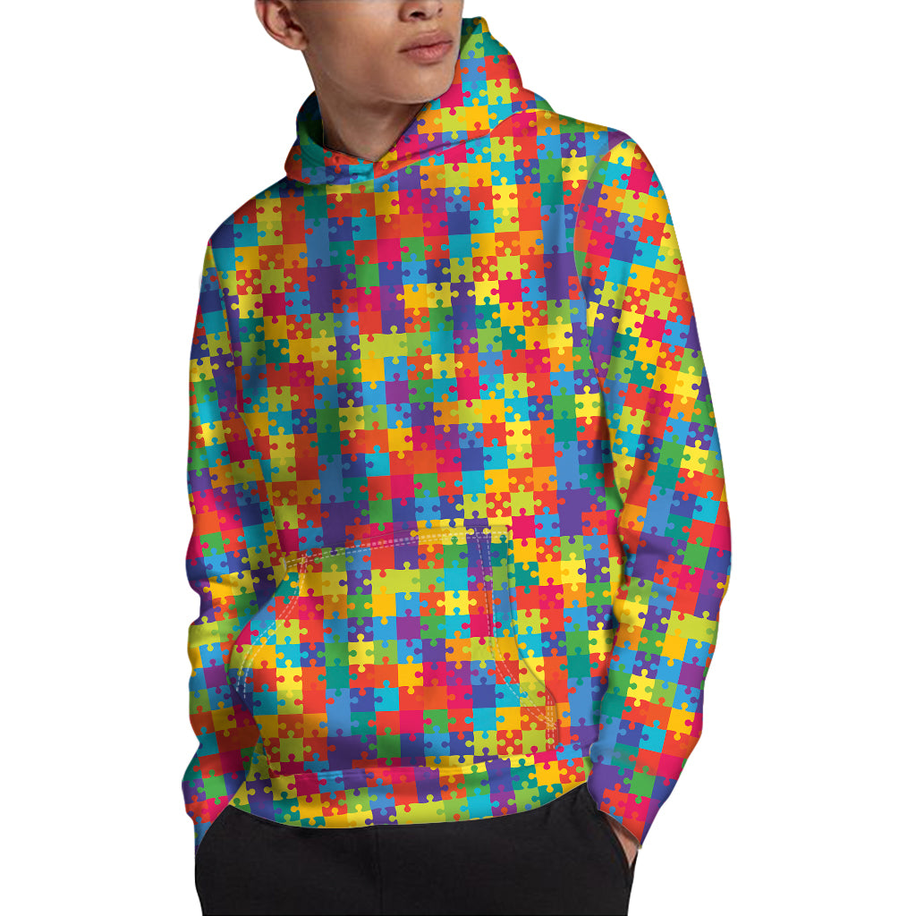 Colorful Autism Awareness Jigsaw Print Pullover Hoodie