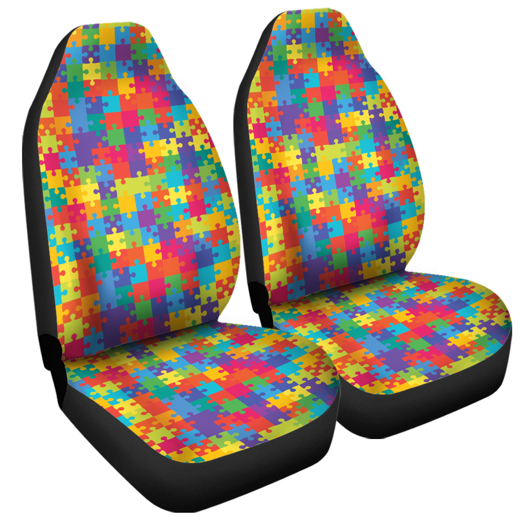 Colorful Autism Awareness Jigsaw Print Universal Fit Car Seat Covers