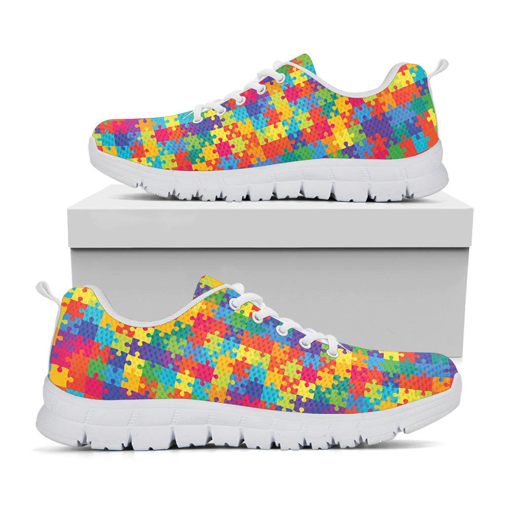 Colorful Autism Awareness Jigsaw Print White Sneakers