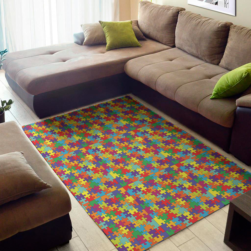 Colorful Autism Awareness Puzzle Print Area Rug