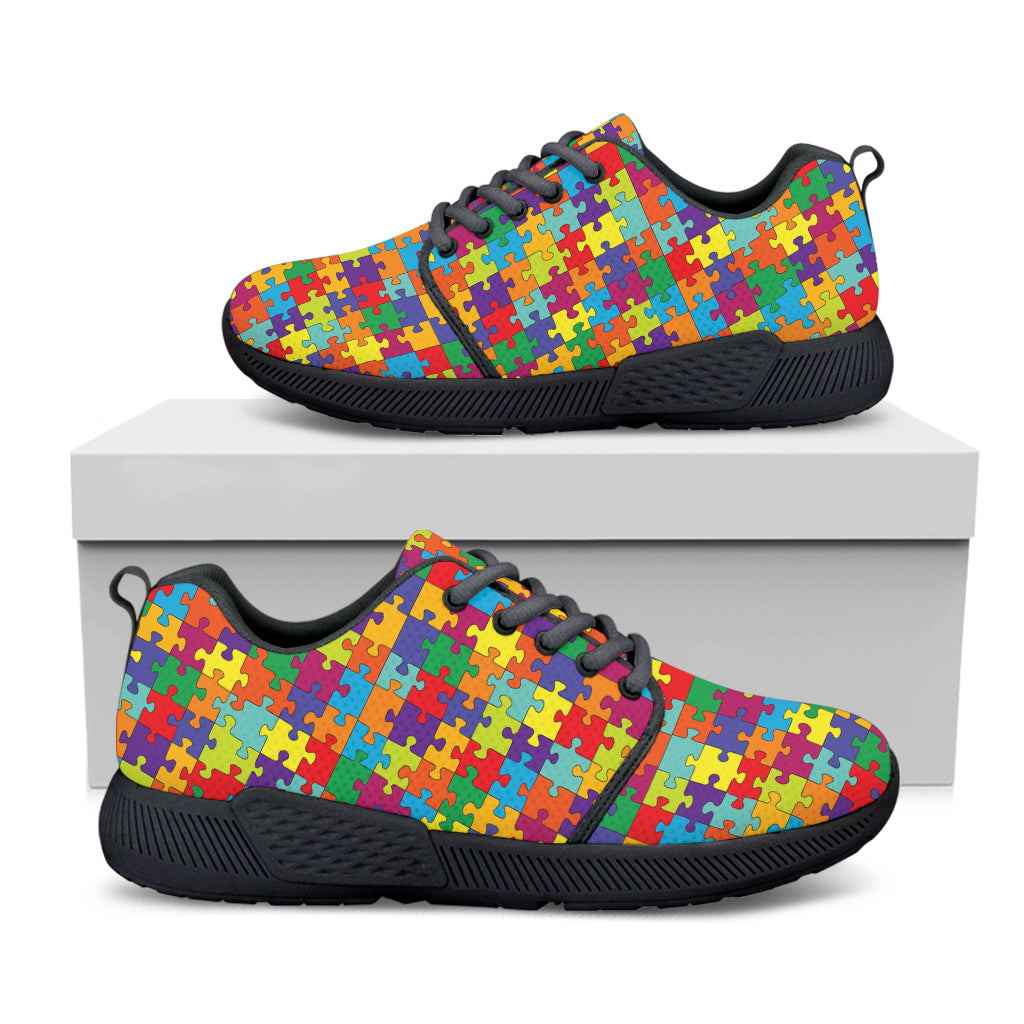 Colorful Autism Awareness Puzzle Print Black Athletic Shoes