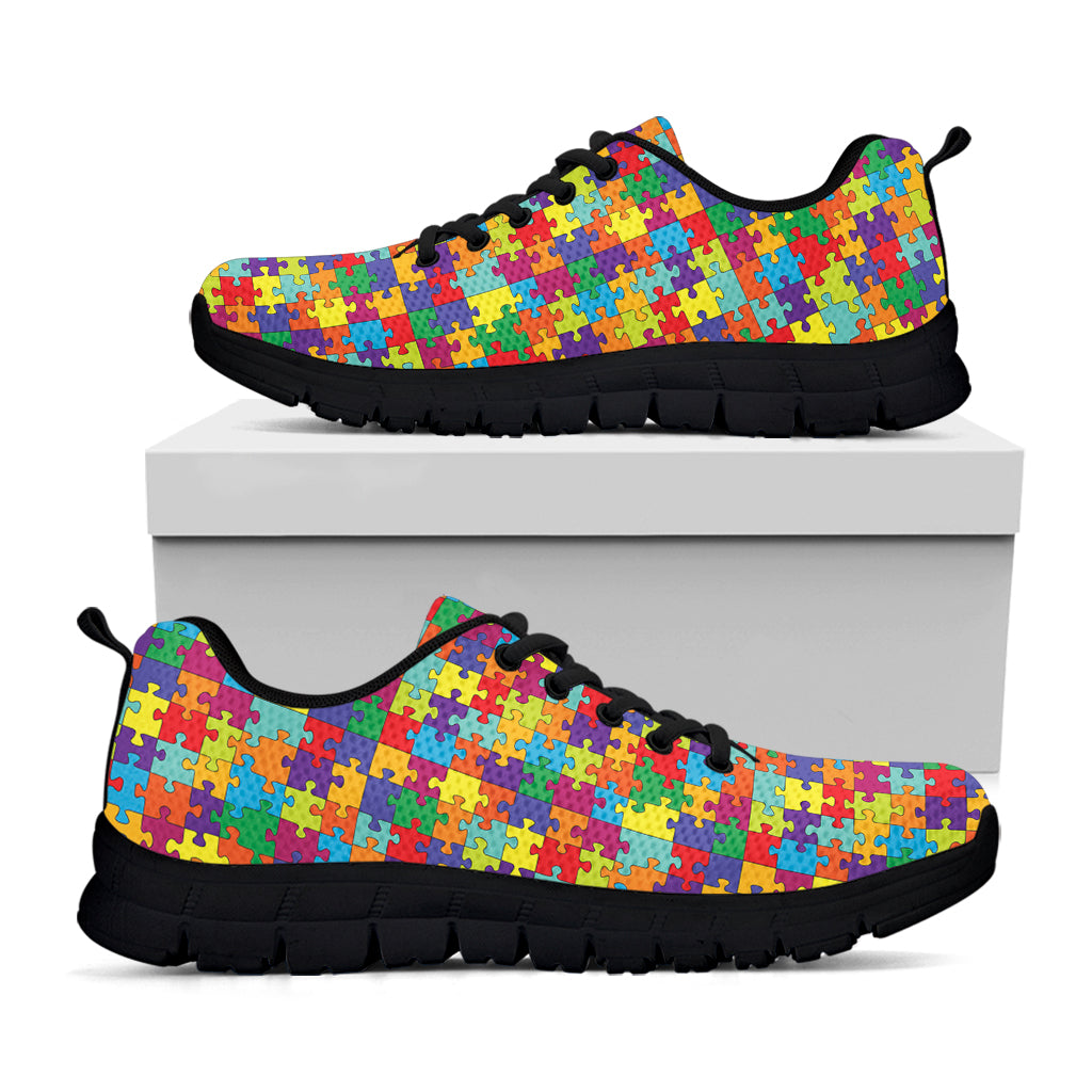 Colorful Autism Awareness Puzzle Print Black Sneakers