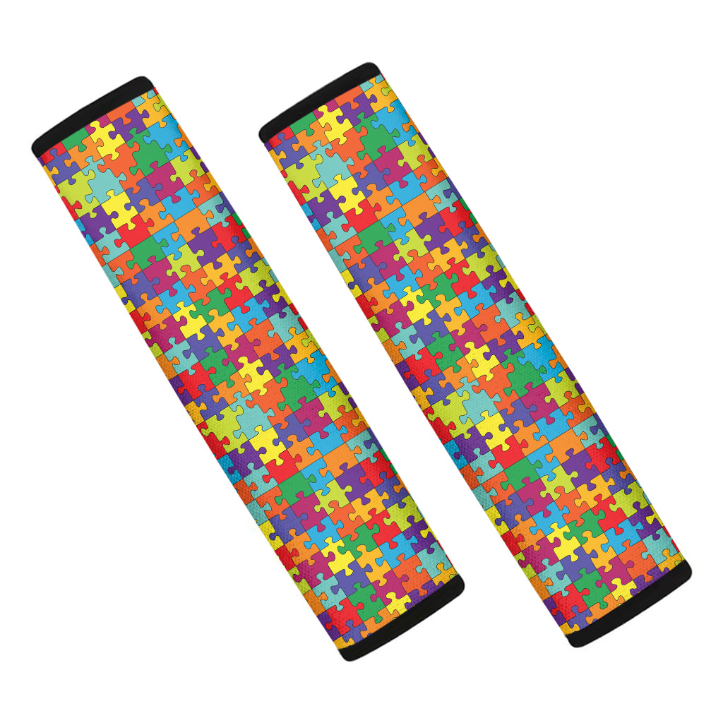 Colorful Autism Awareness Puzzle Print Car Seat Belt Covers