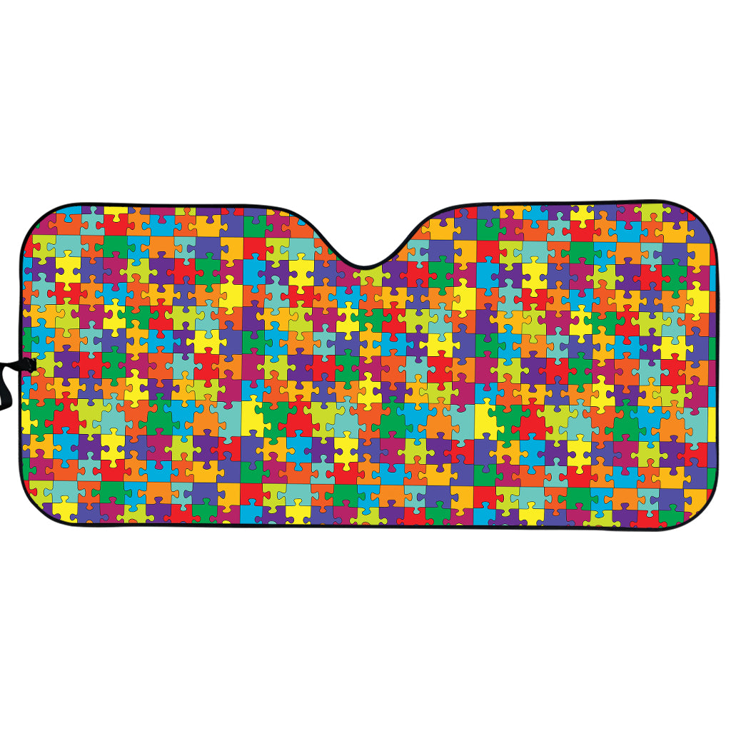 Colorful Autism Awareness Puzzle Print Car Sun Shade