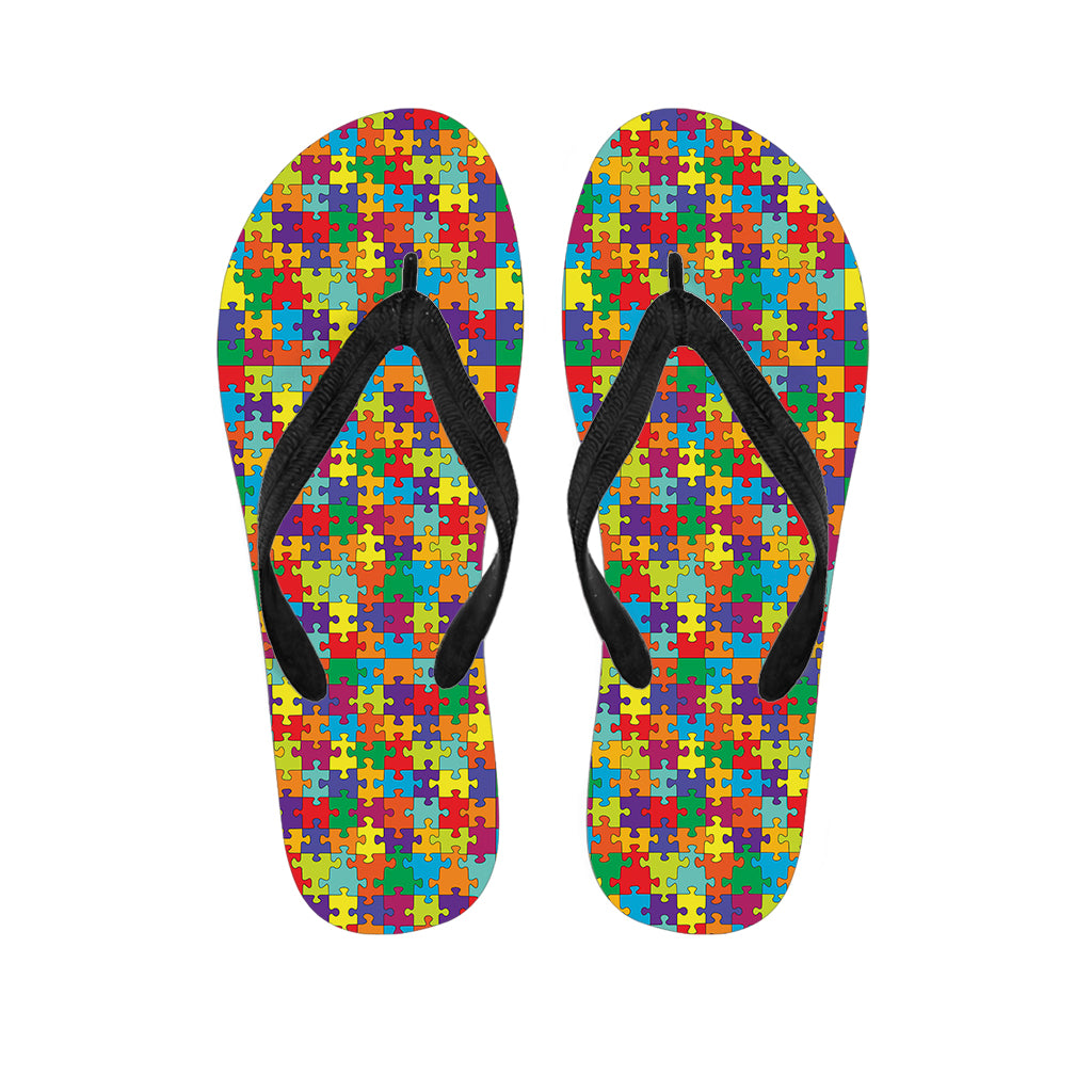 Colorful Autism Awareness Puzzle Print Flip Flops