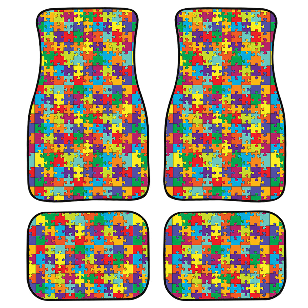 Colorful Autism Awareness Puzzle Print Front and Back Car Floor Mats