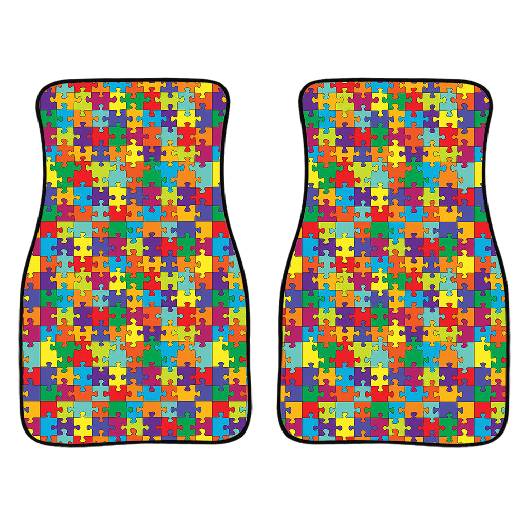 Colorful Autism Awareness Puzzle Print Front Car Floor Mats