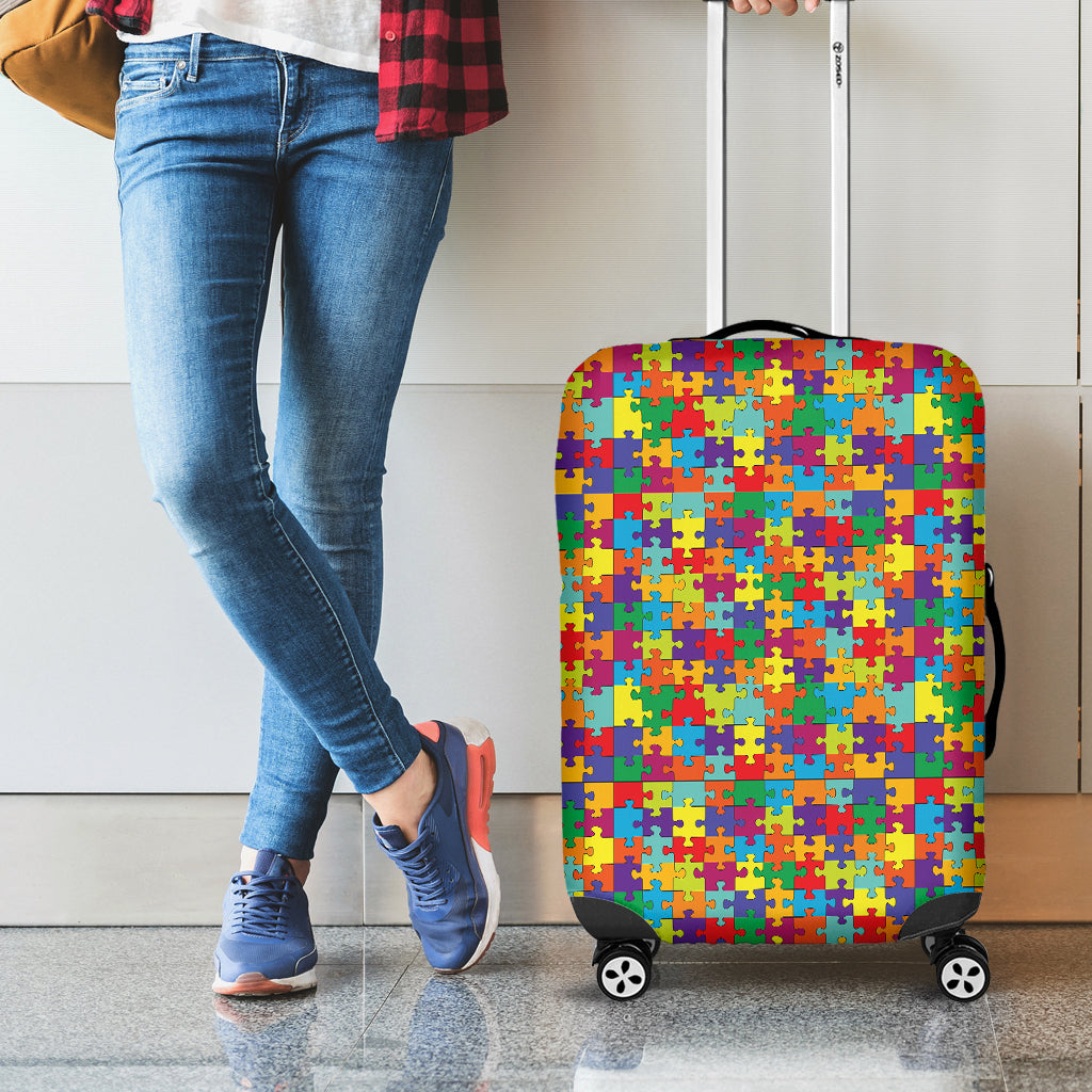 Colorful Autism Awareness Puzzle Print Luggage Cover