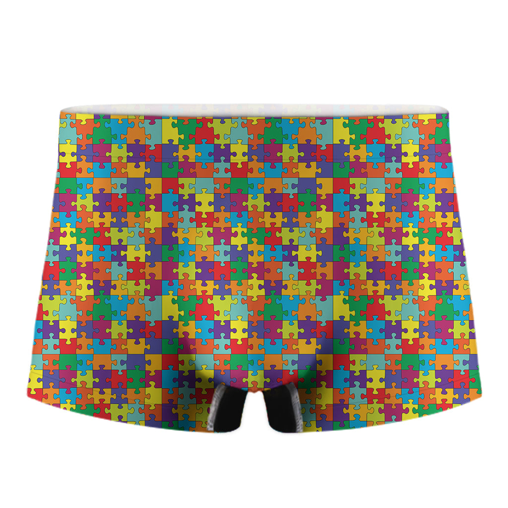 Colorful Autism Awareness Puzzle Print Men's Boxer Briefs