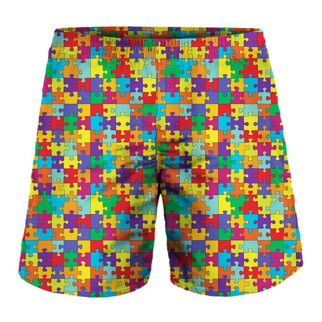 Colorful Autism Awareness Puzzle Print Men's Shorts