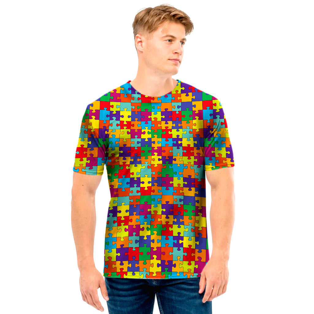 Colorful Autism Awareness Puzzle Print Men's T-Shirt