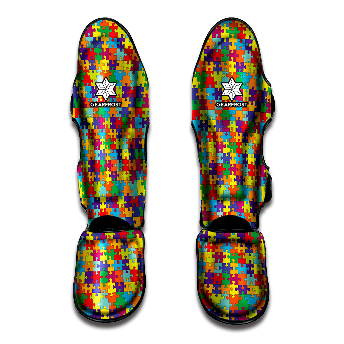 Colorful Autism Awareness Puzzle Print Muay Thai Shin Guards