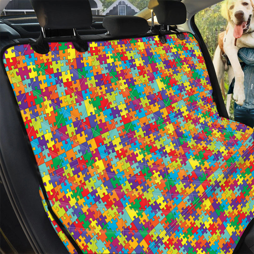 Colorful Autism Awareness Puzzle Print Pet Car Back Seat Cover