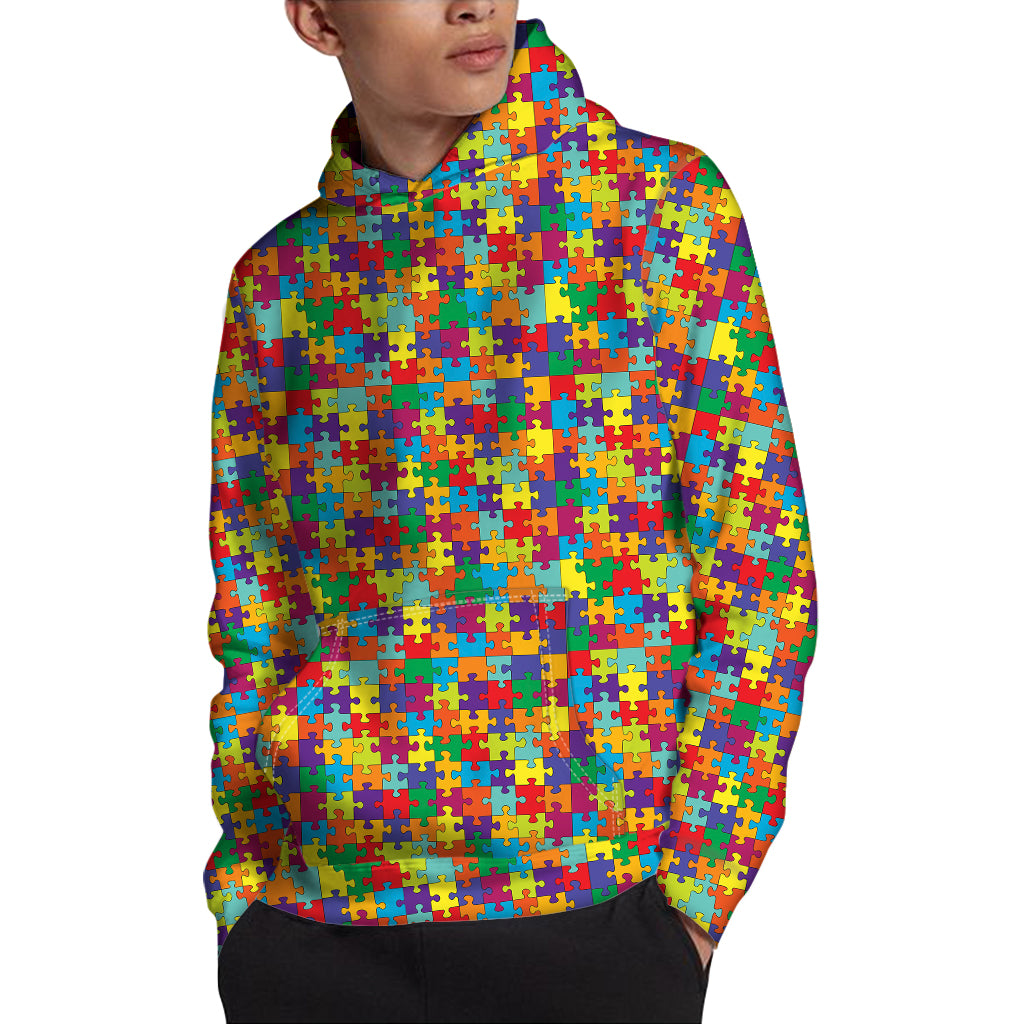 Colorful Autism Awareness Puzzle Print Pullover Hoodie