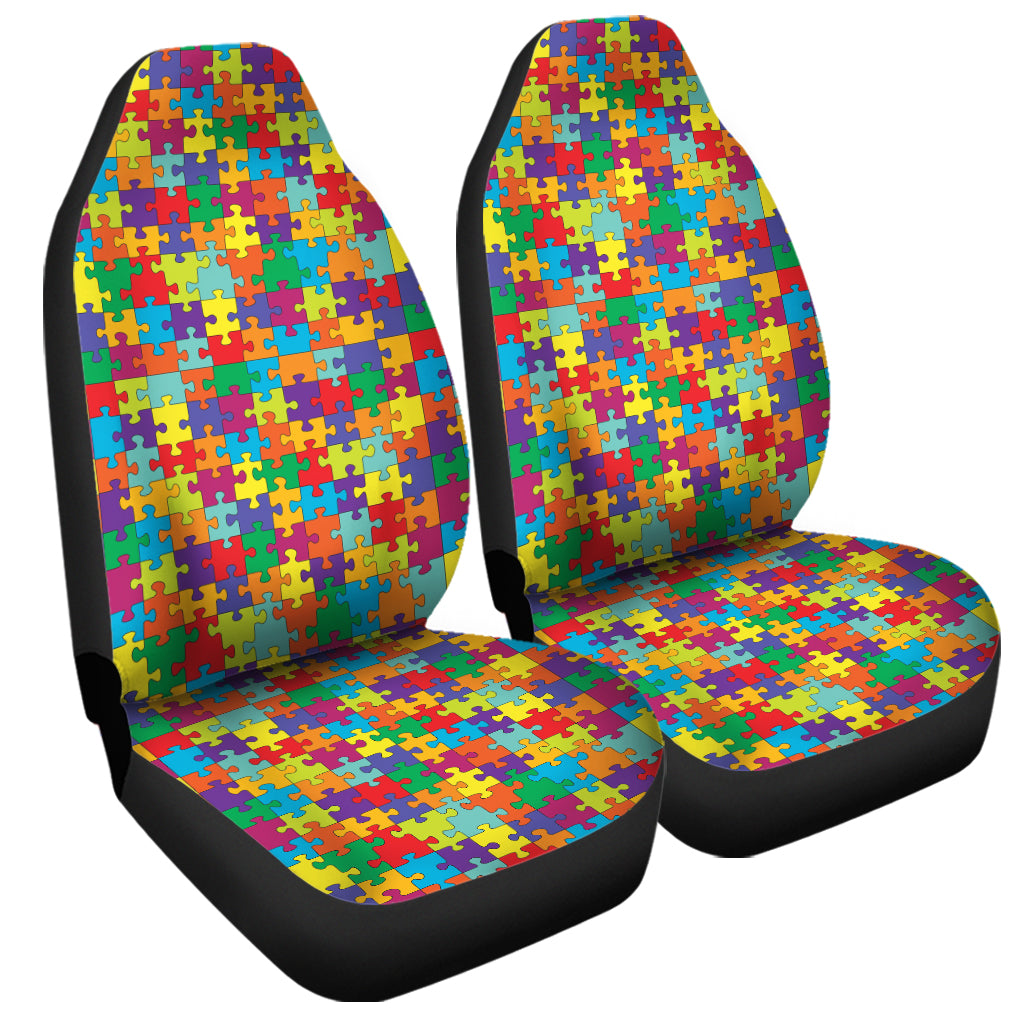 Colorful Autism Awareness Puzzle Print Universal Fit Car Seat Covers