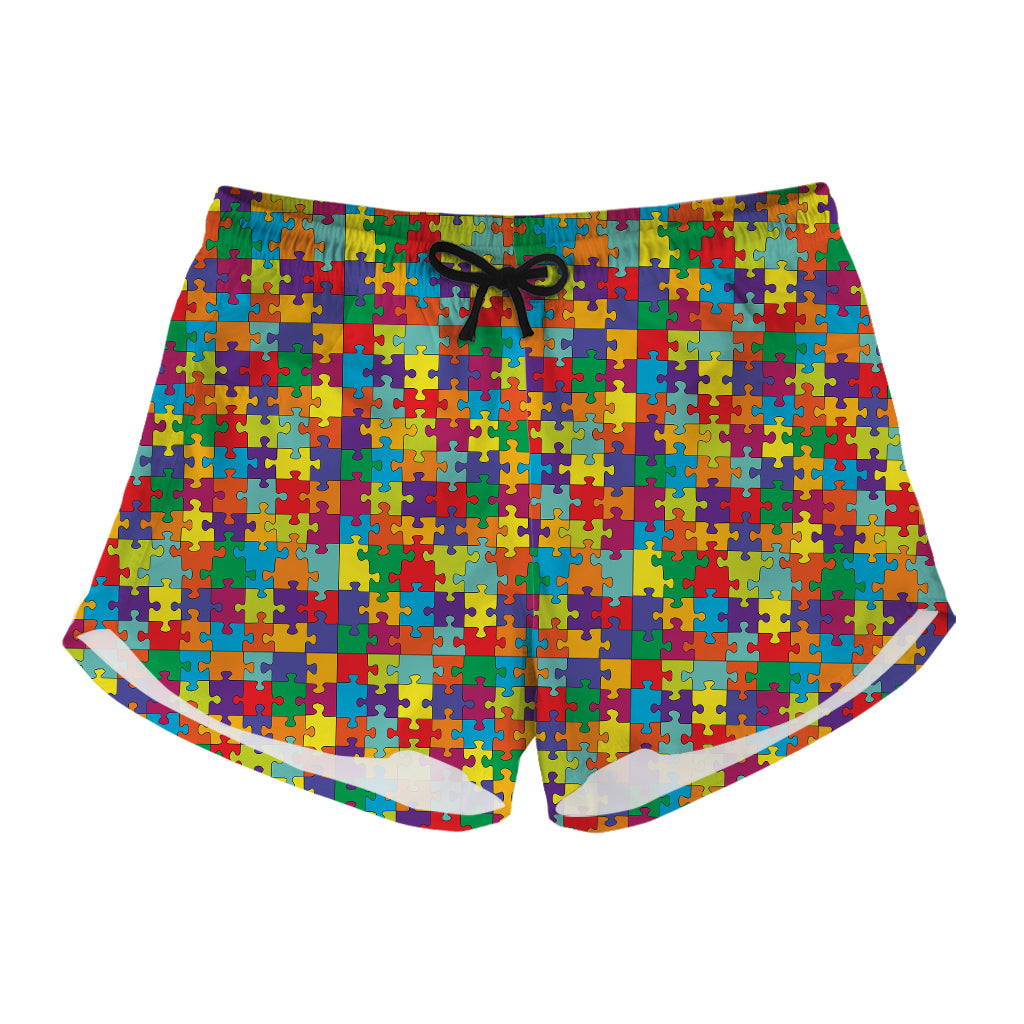 Colorful Autism Awareness Puzzle Print Women's Shorts