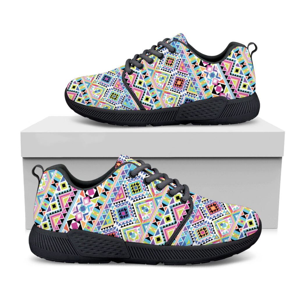 Colorful Aztec Geometric Pattern Print Black Athletic Shoes