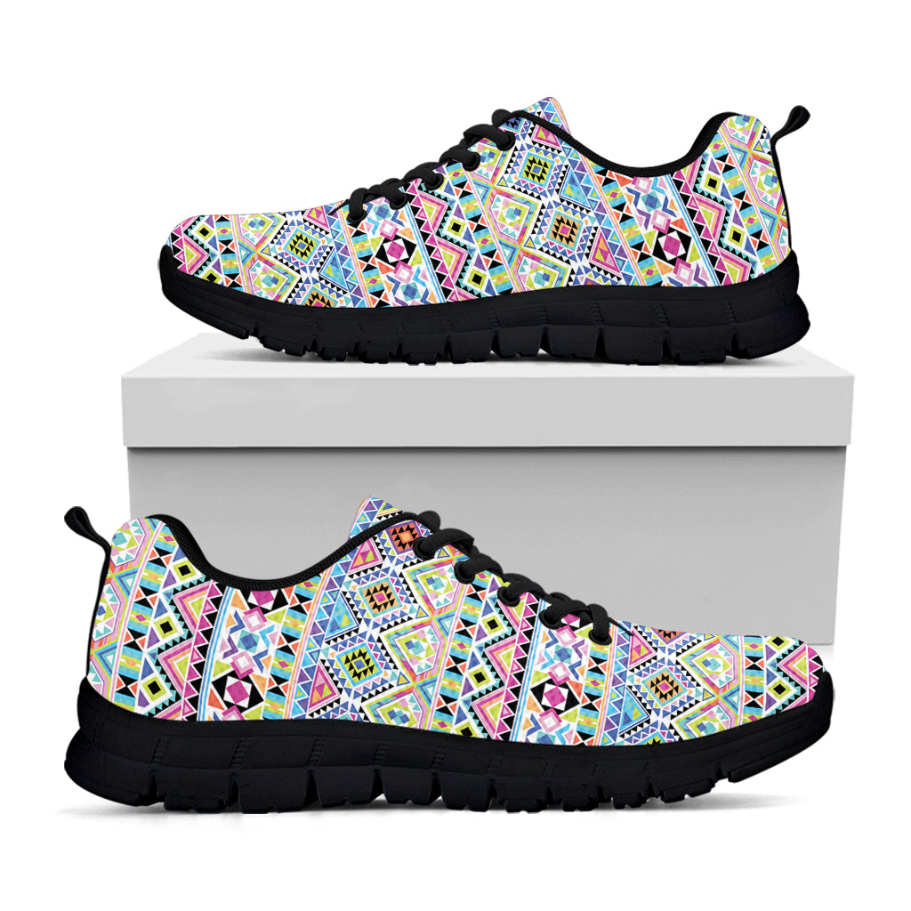 Colorful Aztec Geometric Pattern Print Black Sneakers