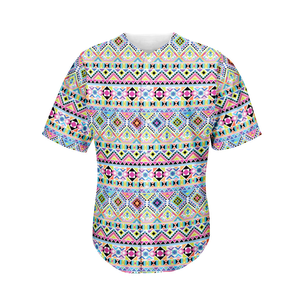 Colorful Aztec Geometric Pattern Print Men's Baseball Jersey