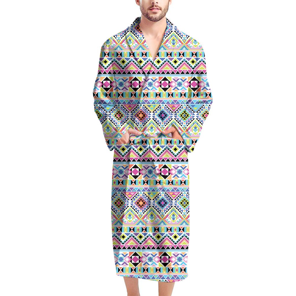 Colorful Aztec Geometric Pattern Print Men's Bathrobe