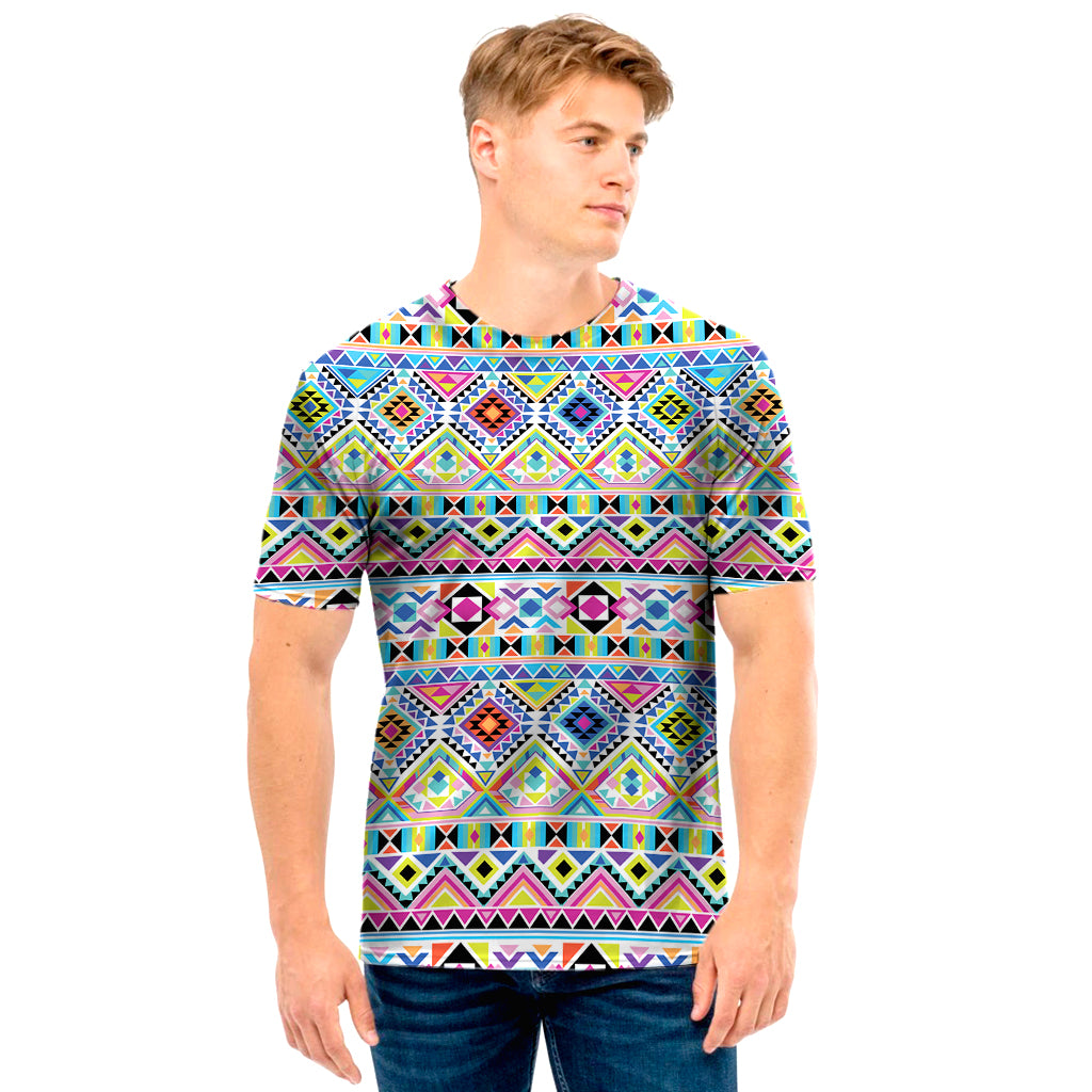 Colorful Aztec Geometric Pattern Print Men's T-Shirt