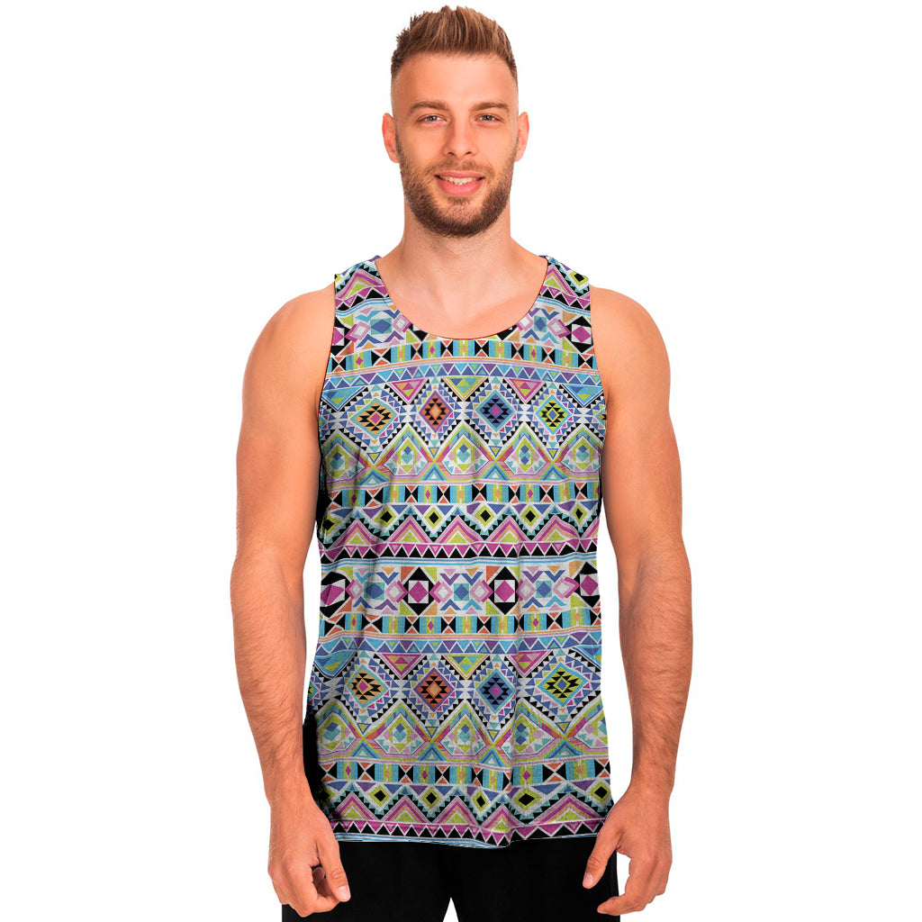 Colorful Aztec Geometric Pattern Print Men's Tank Top