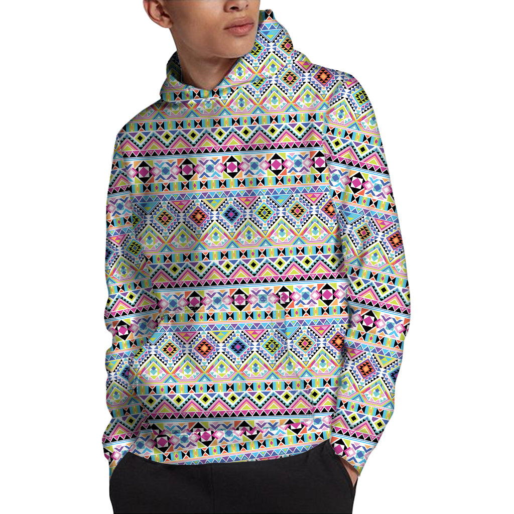 Colorful Aztec Geometric Pattern Print Pullover Hoodie