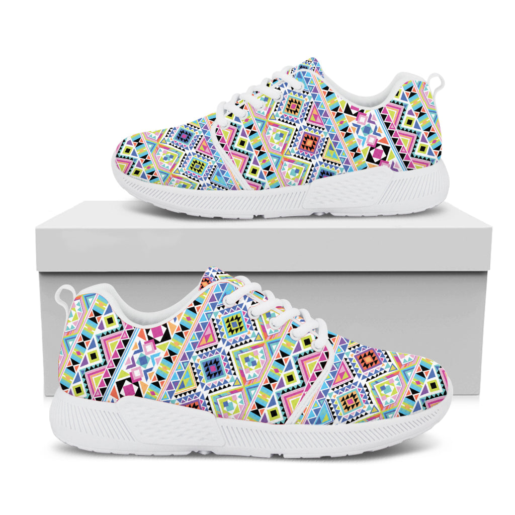 Colorful Aztec Geometric Pattern Print White Athletic Shoes