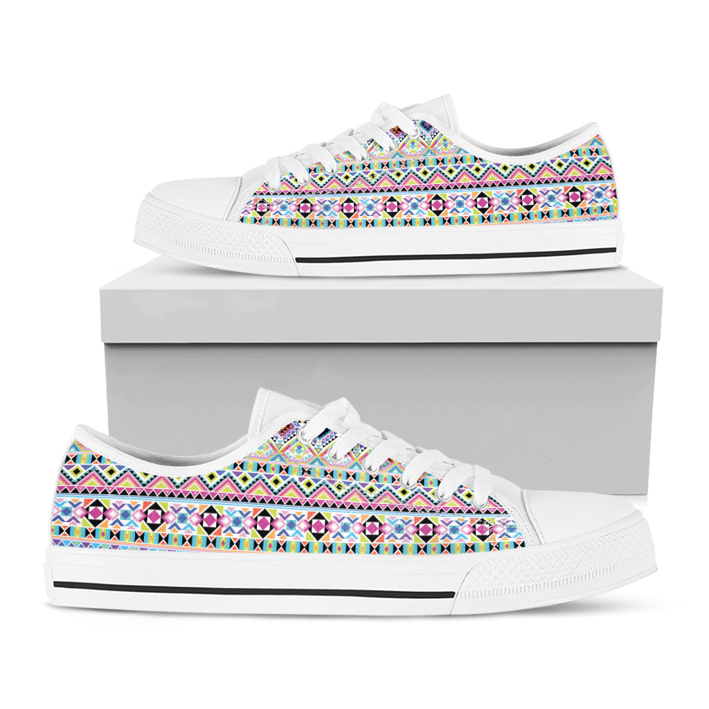 Colorful Aztec Geometric Pattern Print White Low Top Shoes