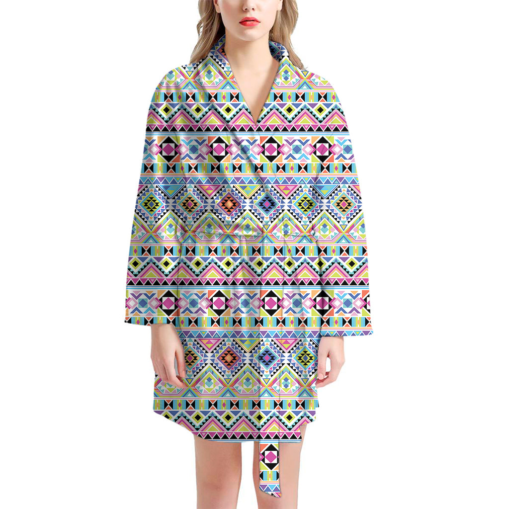 Colorful Aztec Geometric Pattern Print Women's Bathrobe