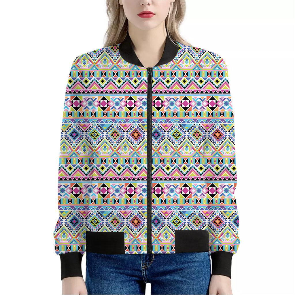 Colorful Aztec Geometric Pattern Print Women's Bomber Jacket