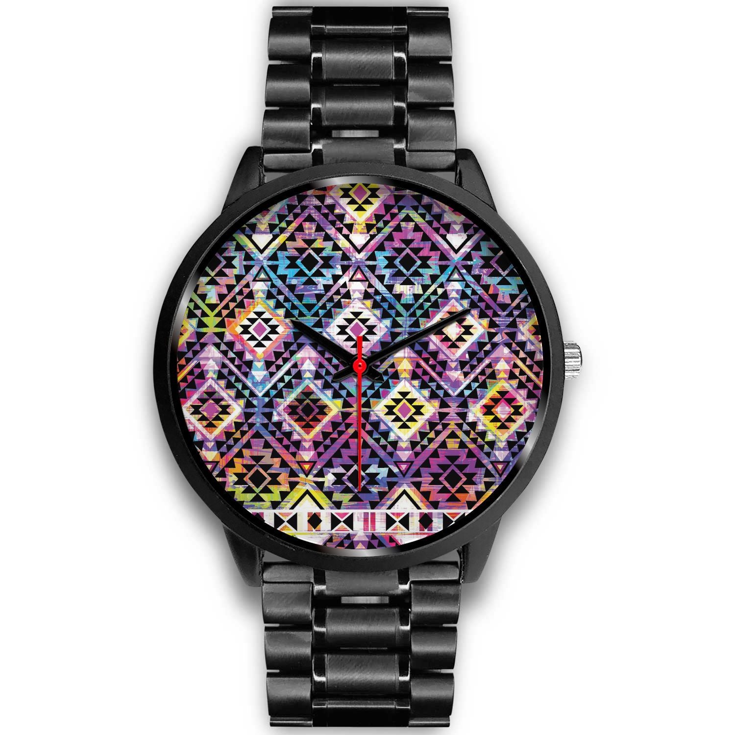 Colorful Aztec Pattern Print Black Watch