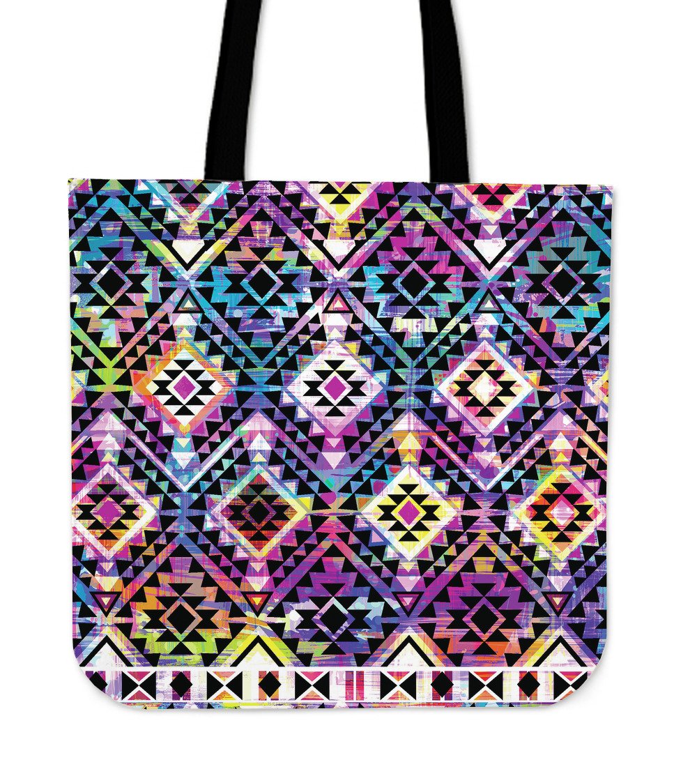 Colorful Aztec Pattern Print Canvas Tote Bag