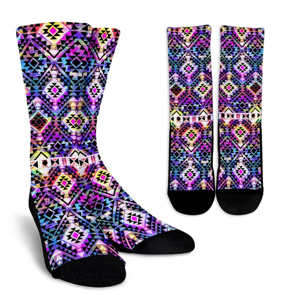 Colorful Aztec Pattern Print Crew Socks