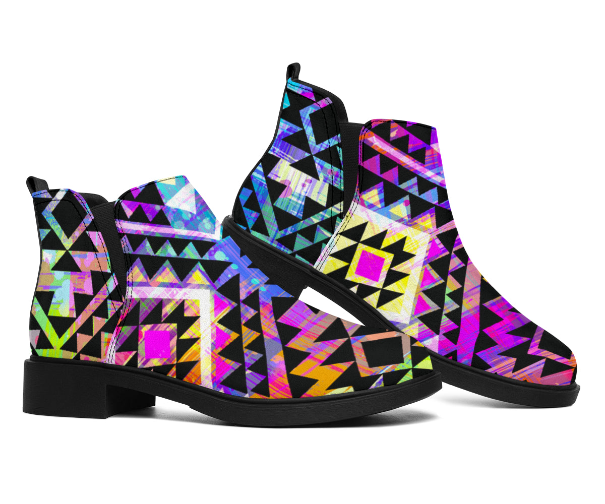 Colorful Aztec Pattern Print Flat Ankle Boots