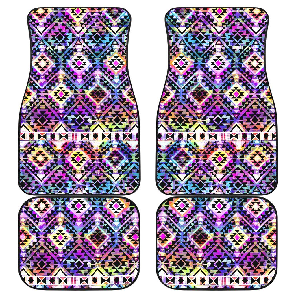 Colorful Aztec Pattern Print Front and Back Car Floor Mats