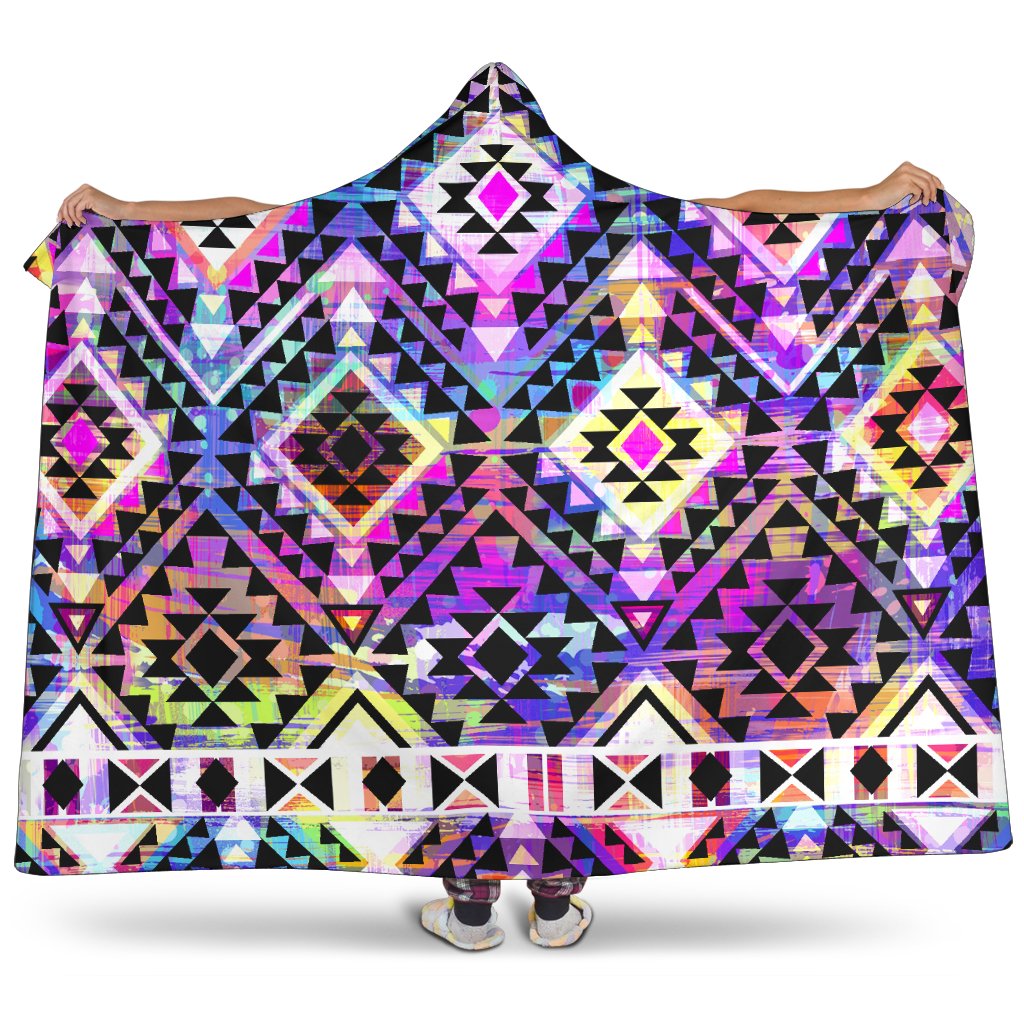 Colorful Aztec Pattern Print Hooded Blanket