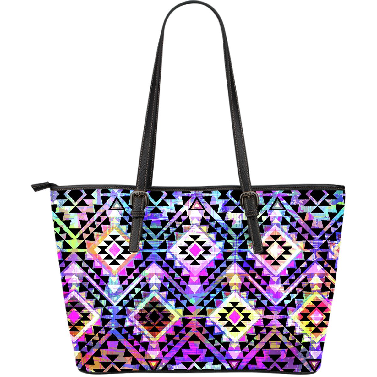 Colorful Aztec Pattern Print Leather Tote Bag