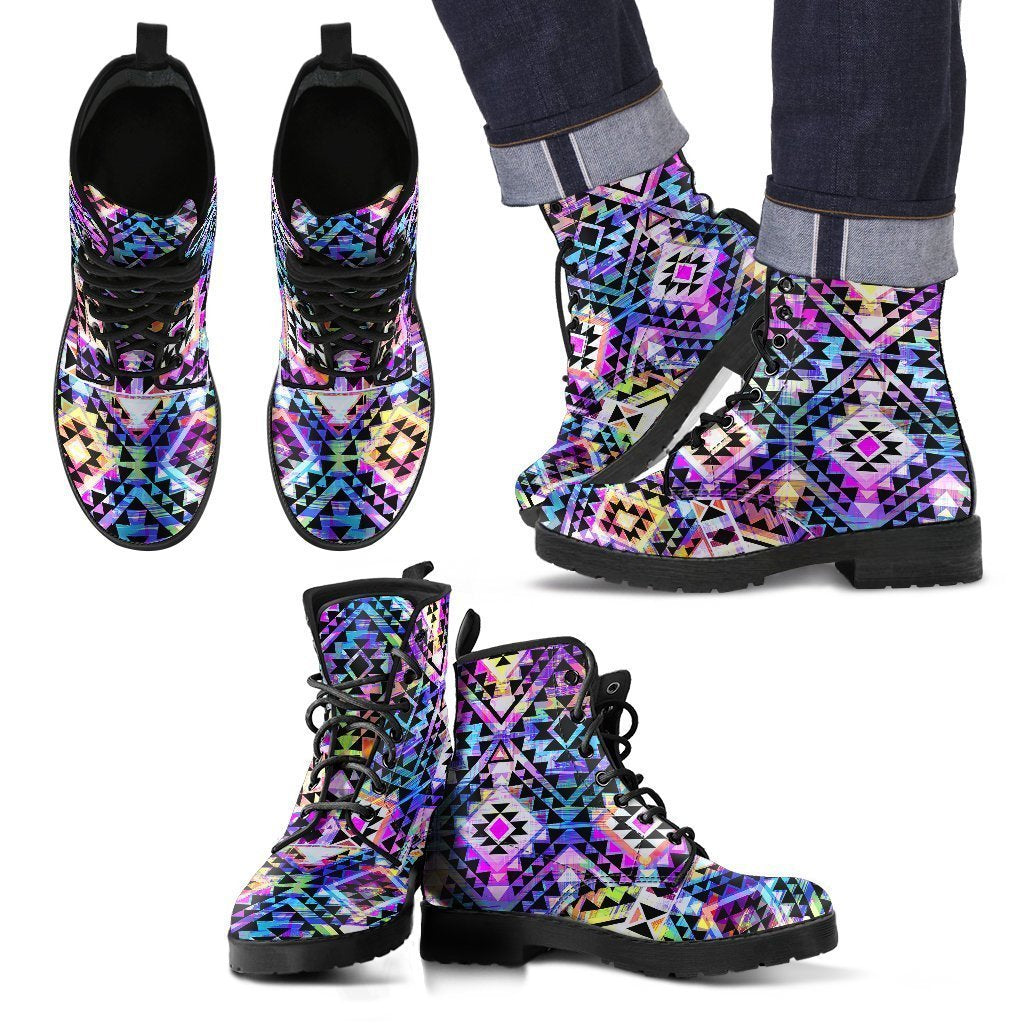 Colorful Aztec Pattern Print Men's Boots