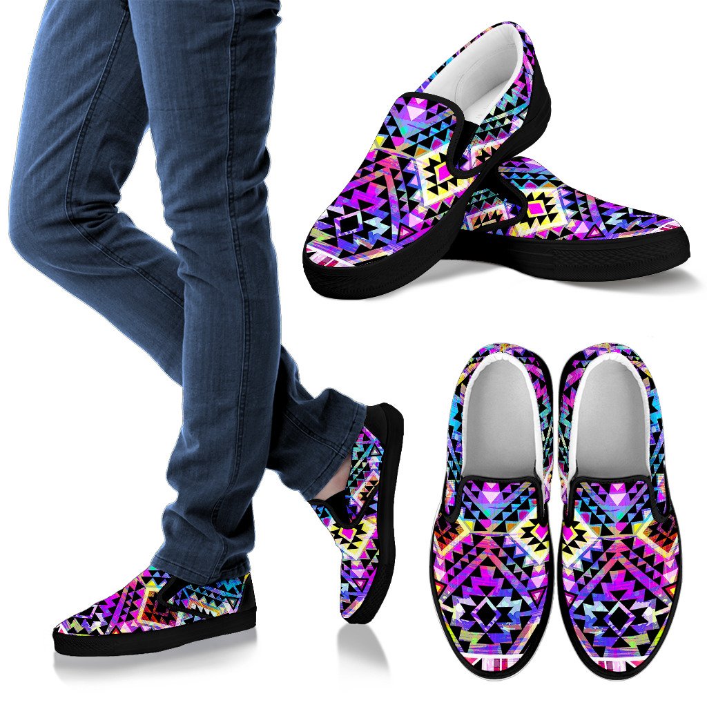 Colorful Aztec Pattern Print Men's Slip On Shoes