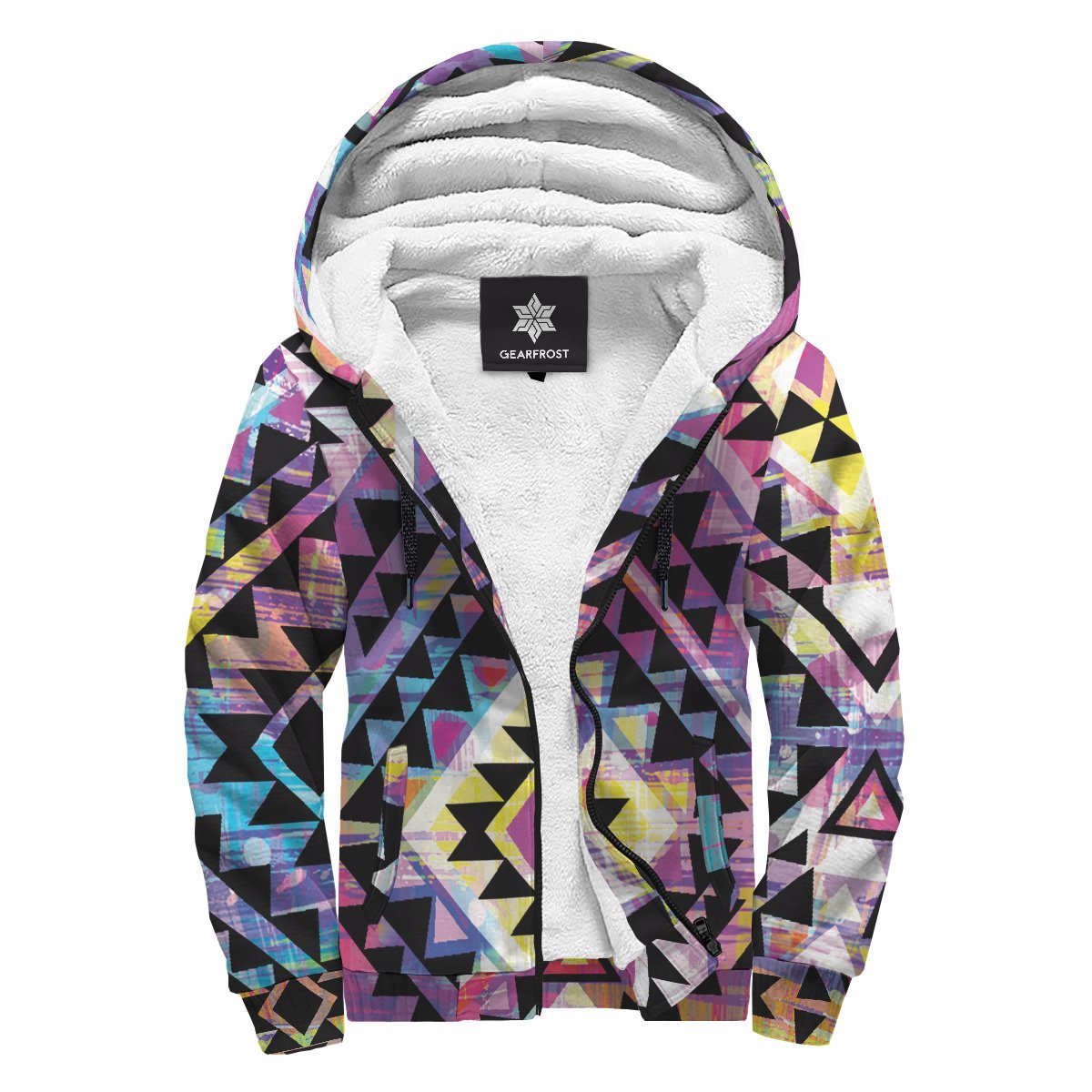 Colorful Aztec Pattern Print Sherpa Lined Fleece Hoodie